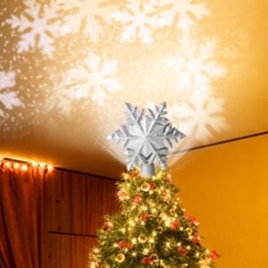 Silver Christmas Tree Topper with Rotating LED Snowflake Projector Lights